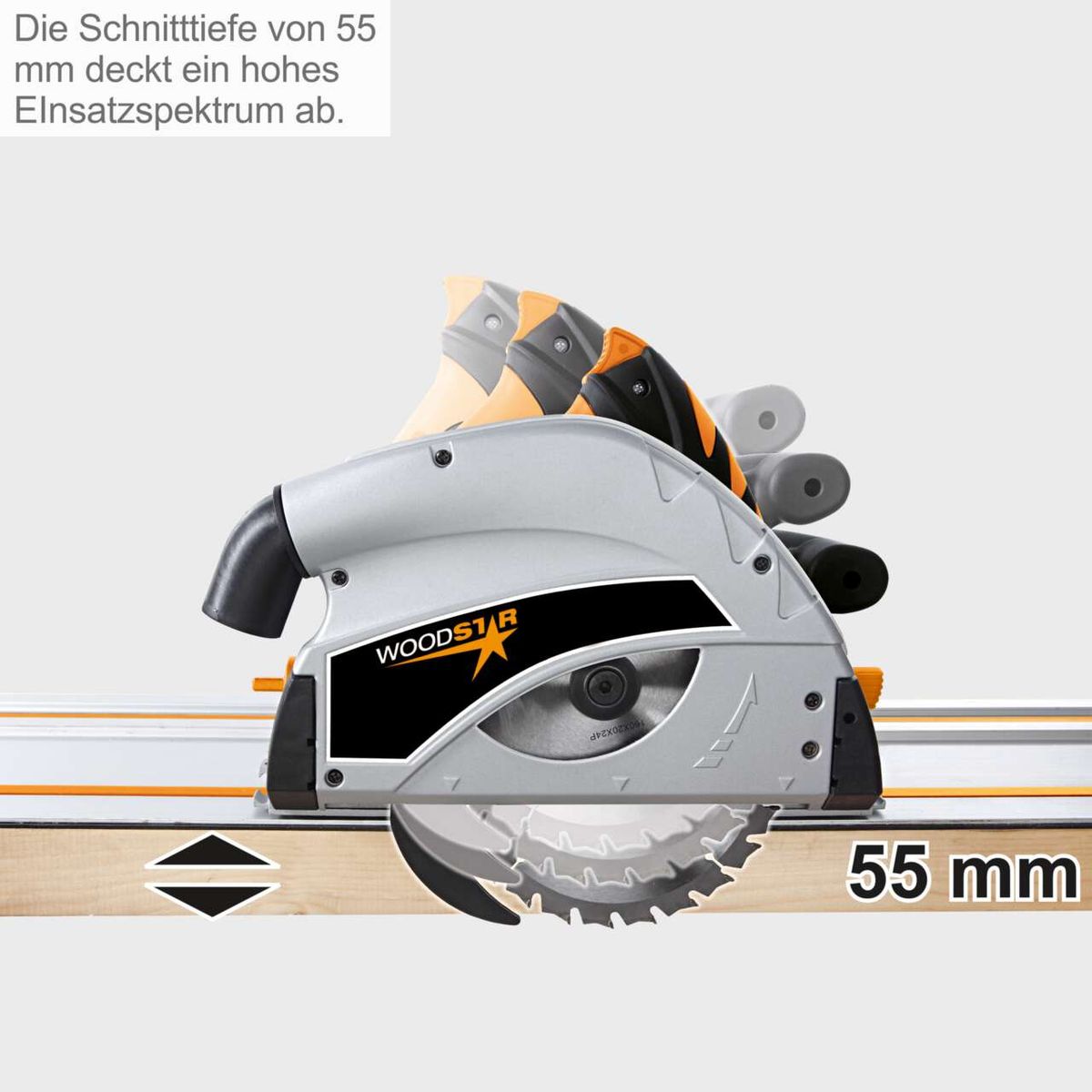 Die Tauchsäge Divar55 Woodster hat eine Schnittiefe von 55 mm und bietet ein hohes Einsatzspektrum.