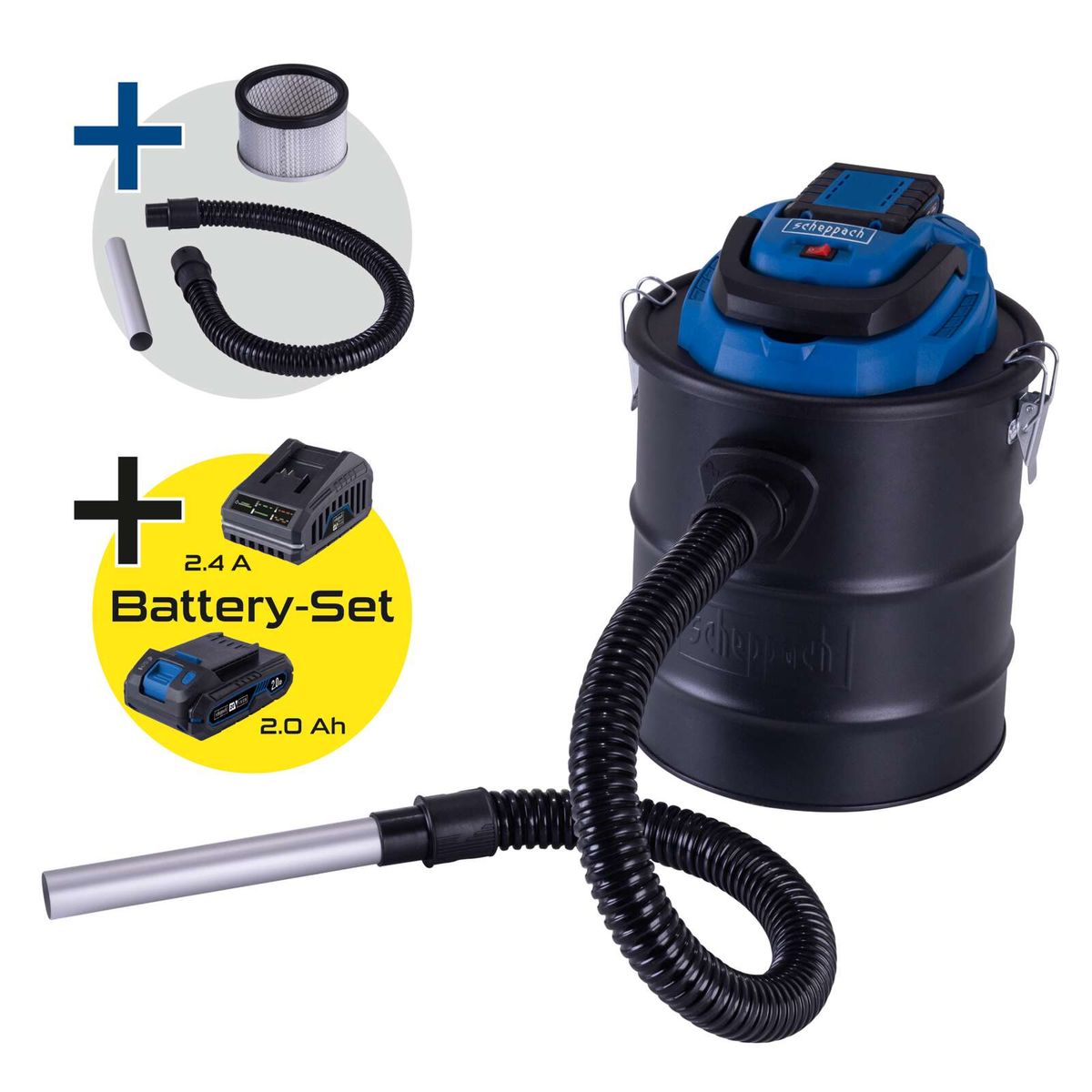 Vakuumset mit Filter, Schlauch und Lithium-Batteriepack (2,0 Ah) für Scheppach-Produkte