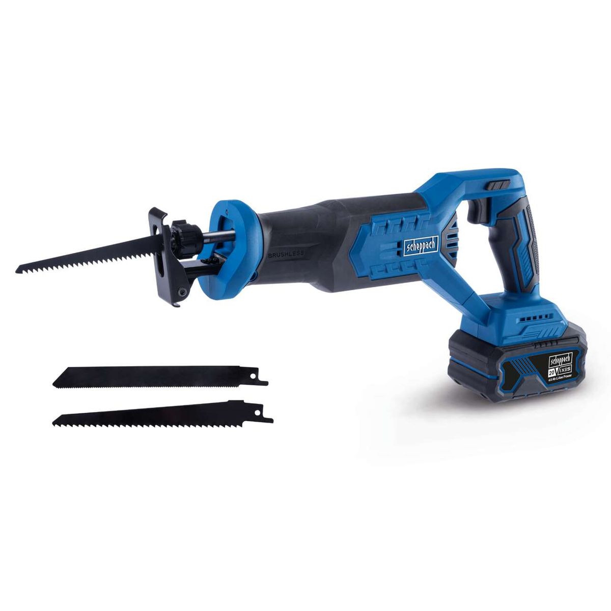 Akku-Säbelsäge mit Hublänge 28mm, Hubzahl 0-3000min-1, LED-Leuchte, inkl. 4Ah Akku und 2,4A Ladegerät.