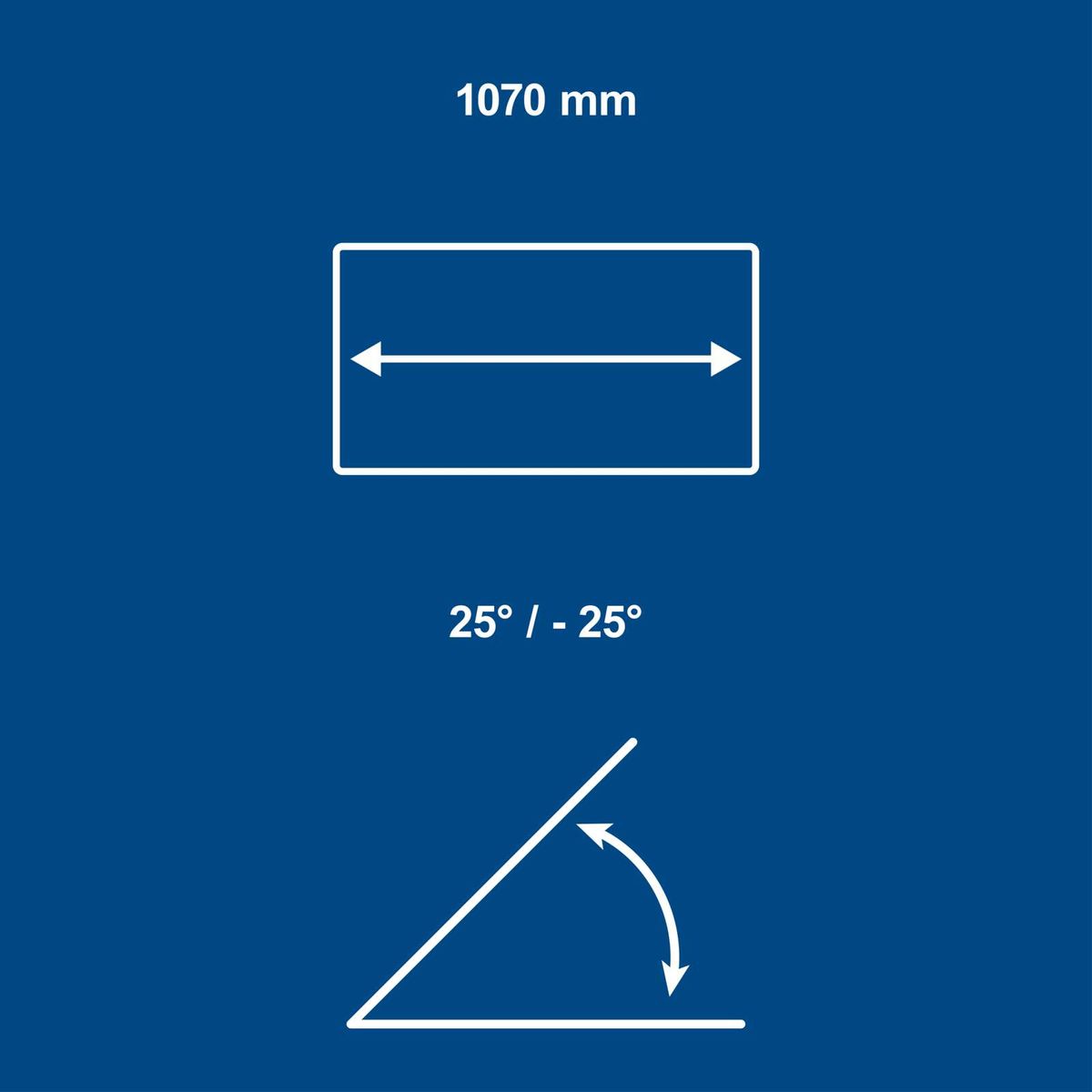 Technische Daten: Messarm mit 1070 mm Länge und Winkelausrichtung zwischen ±25°