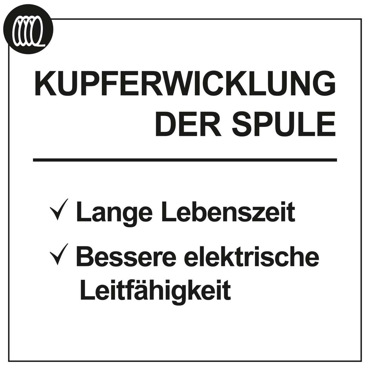 Kupferwicklung der Spule: Lange Lebenszeit, bessere elektrische Leitfähigkeit.