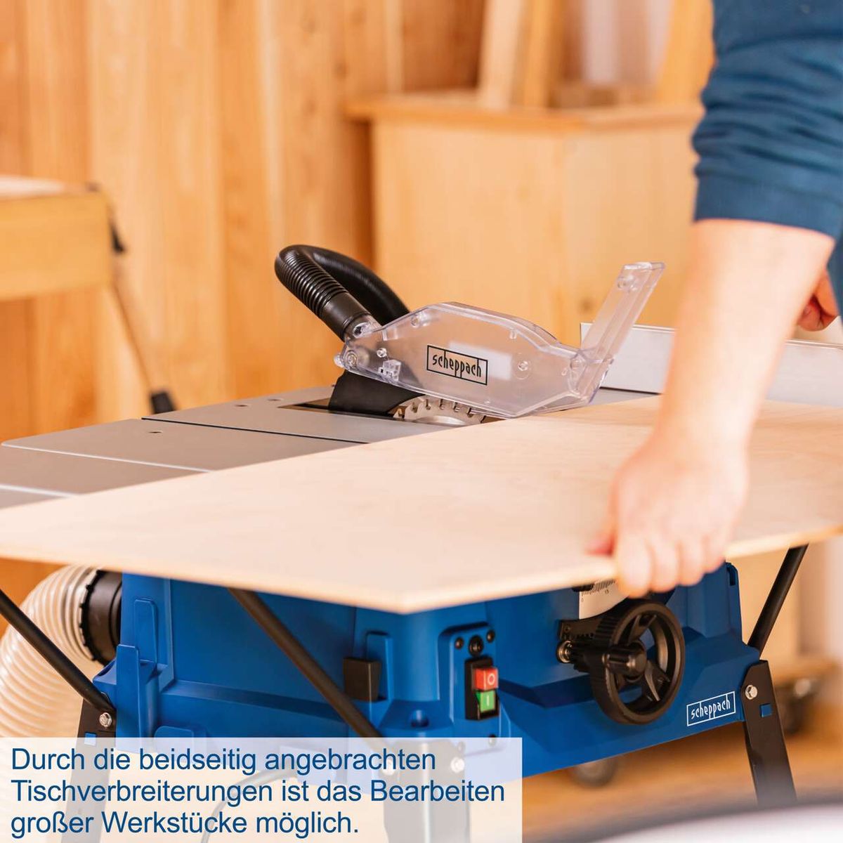 Die Tischverbreiterungen ermöglichen die Bearbeitung größerer Werkstücke.