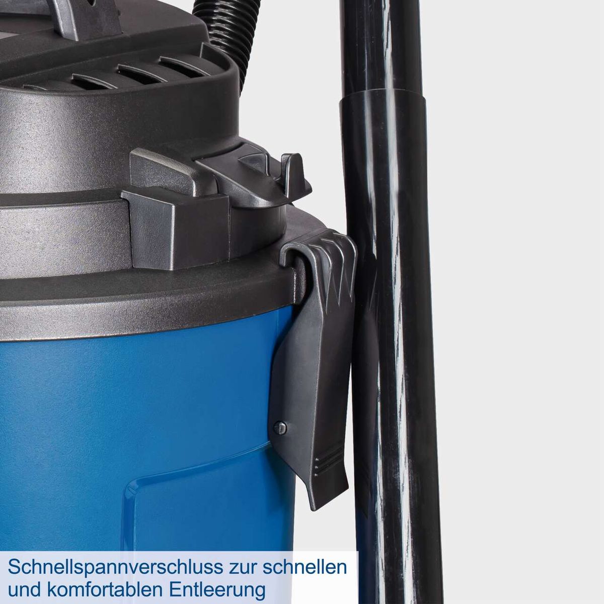 Schnellverschluss für schnelle und komfortable Entleerung des Behälters