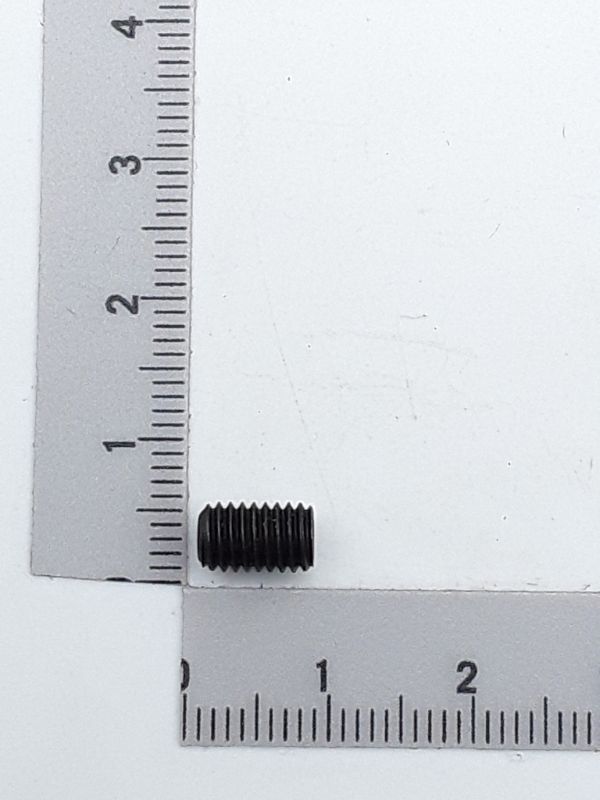 Gewindestift M5x8 DIN913 ST blank, Ansicht von der Seite, Länge ca. 1 cm.