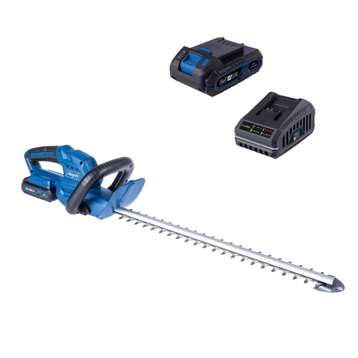 Scheppach Akku-Heckenschere mit Akku und Ladegerät sowie Heckenscherspitze