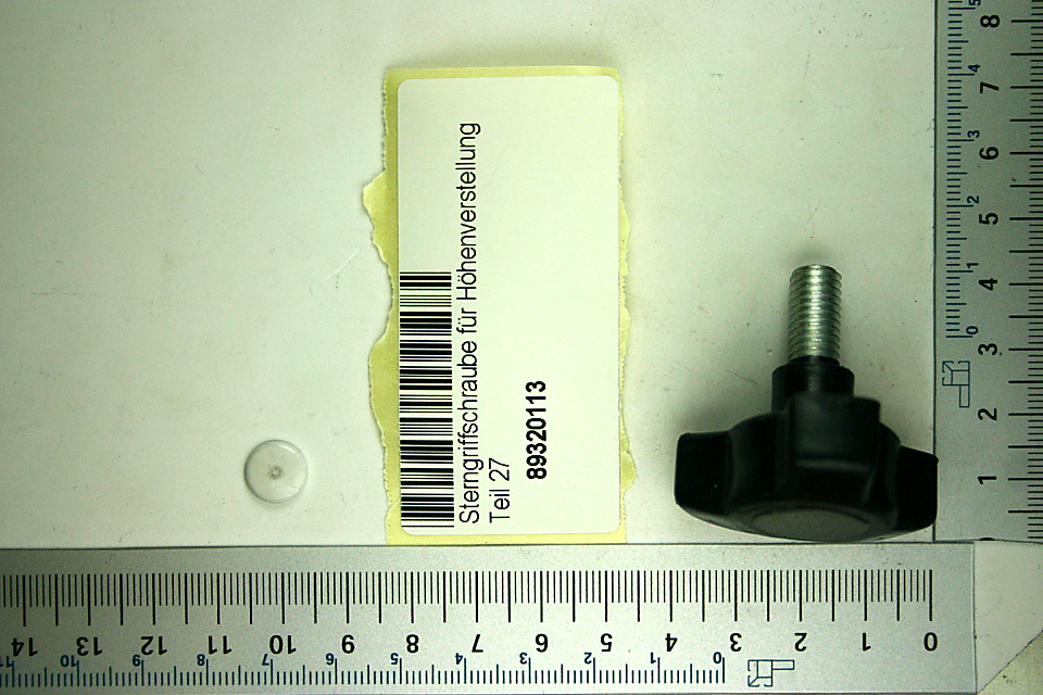 Scheppach-Sterngriffschraube für Höhenverstellung, Teil 27 (Bauteil mit Beschriftung und Barcode)