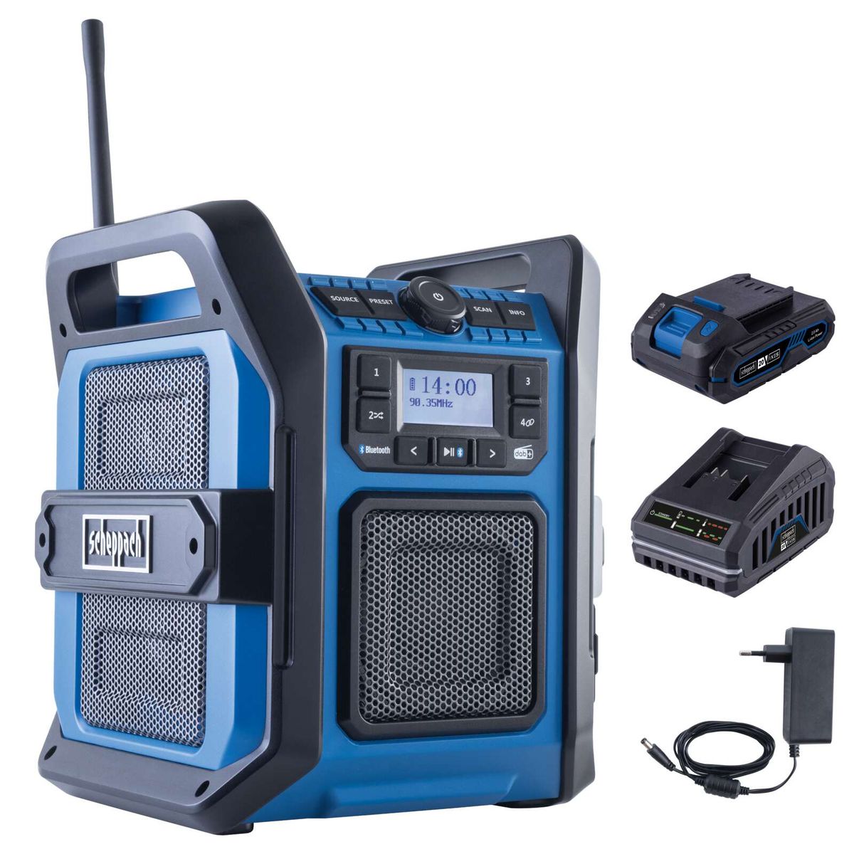 Akku-Baustellenradio mit LCD-Display, USB-Anschlüsse, DAB/DAB+ und FM, inkl. Akku und Ladegerät