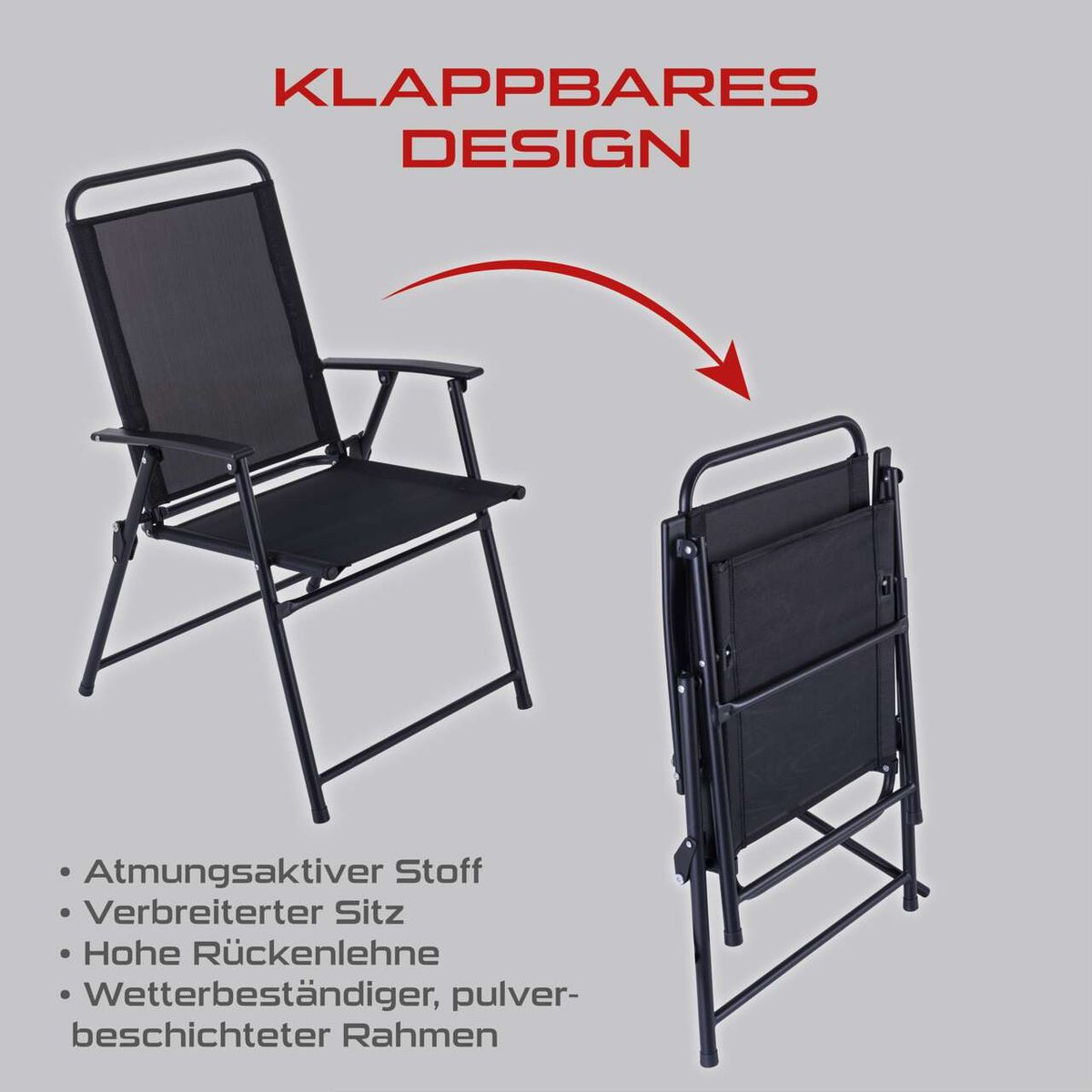 Das Balkonset 6-tlg. PX-BS-1 Practixx bietet atmungsaktiven Stoff, einen verbreiterten Sitz, eine hohe Rückenlehne und einen wetterbeständigen, pulverbeschichteten Rahmen. Ideal für Garten und Balkon.