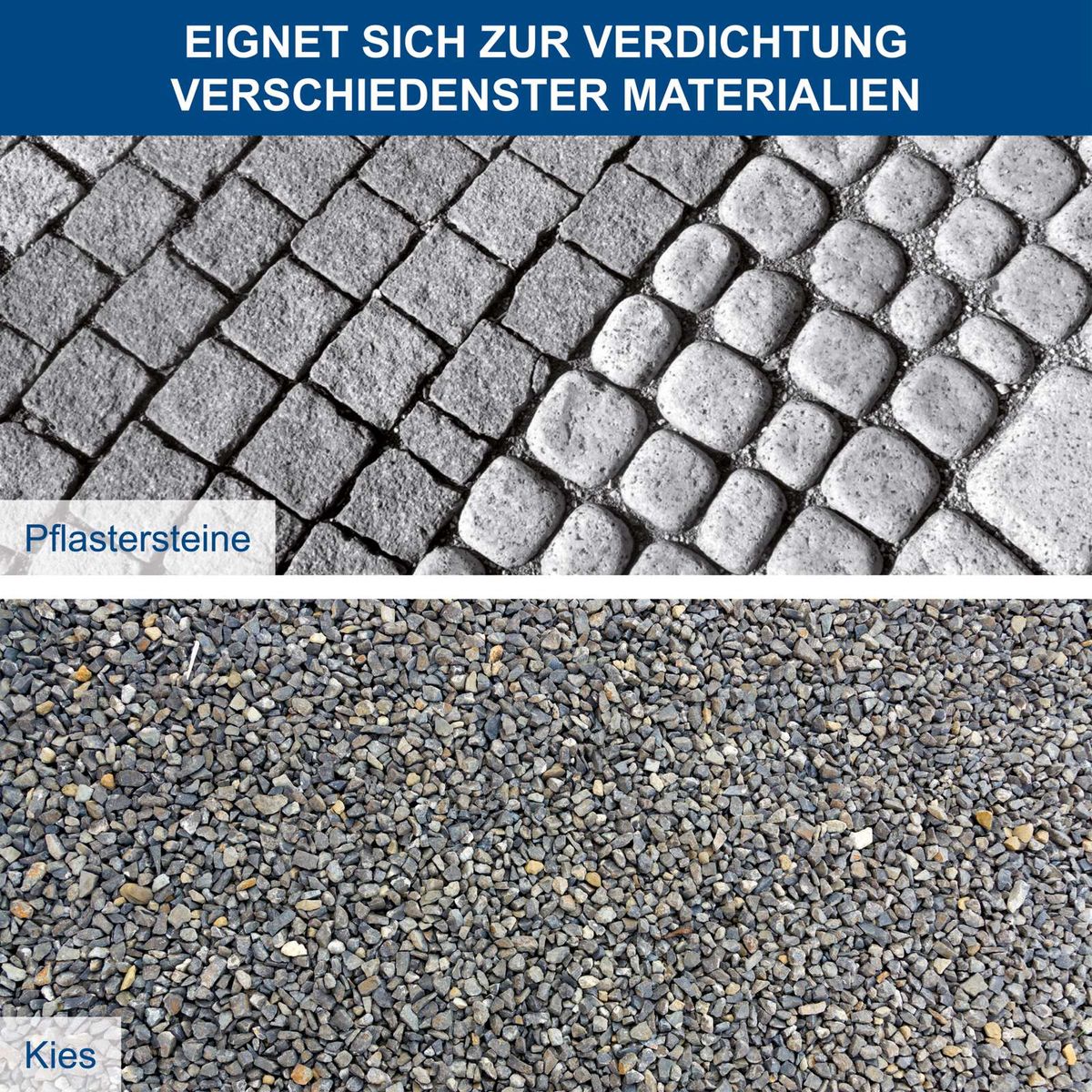 Rüttelplatte mit Maßen 495 x 320 mm, robuste Bauweise und Transportfähigkeit dargestellt