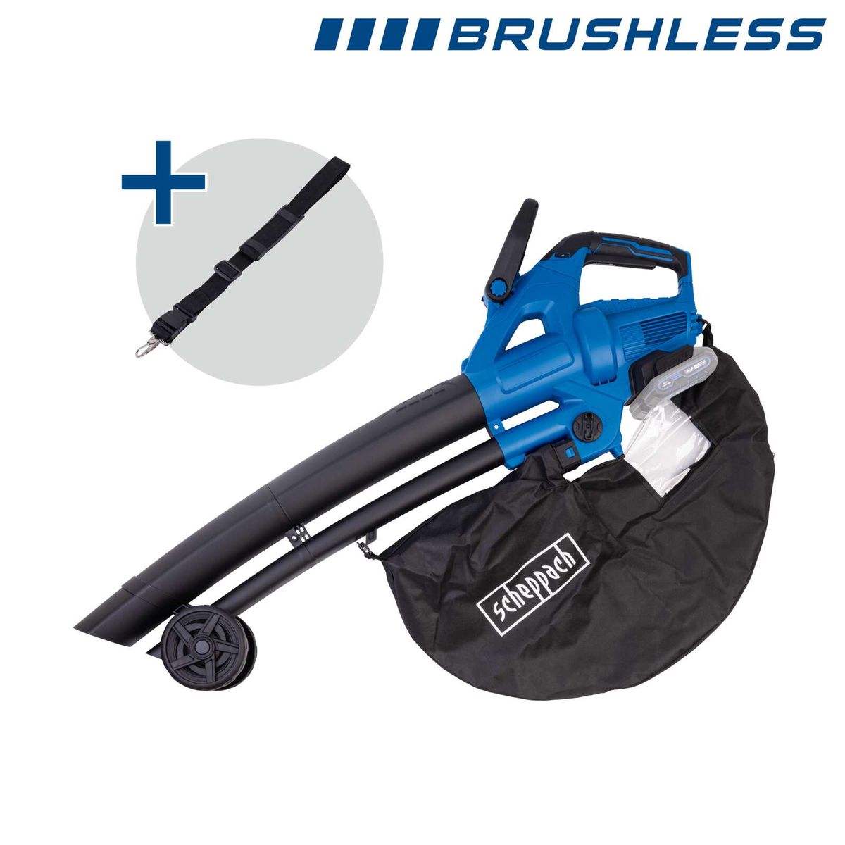 Brushless-Akku-Laubsauger mit integriertem Staubbeutel und Lenkarm für effiziente Reinigung