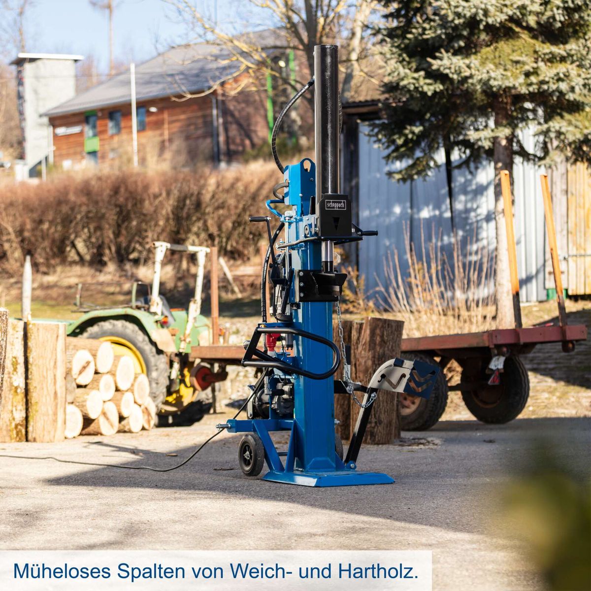 Holzspalter mit automatischem Spaltgutaufnehmer für Weich- und Hartholz