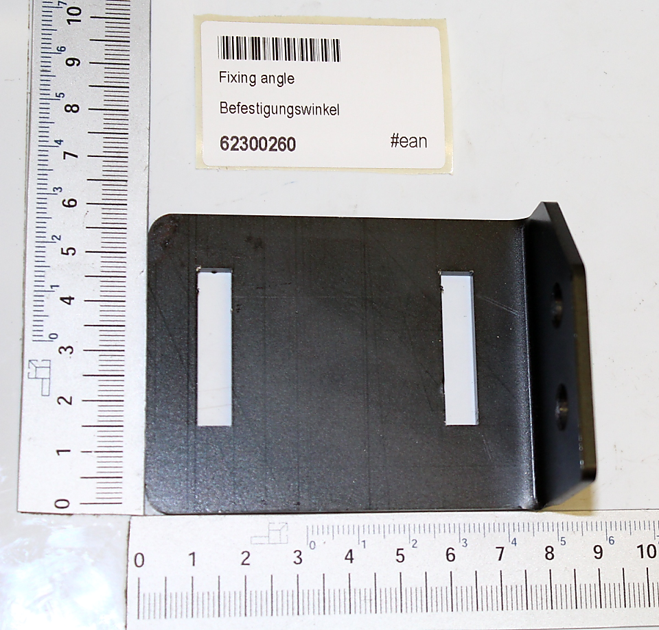 Befestigungswinkel 3x60x112, Ansicht von oben, mit zwei Befestigungslöchern.