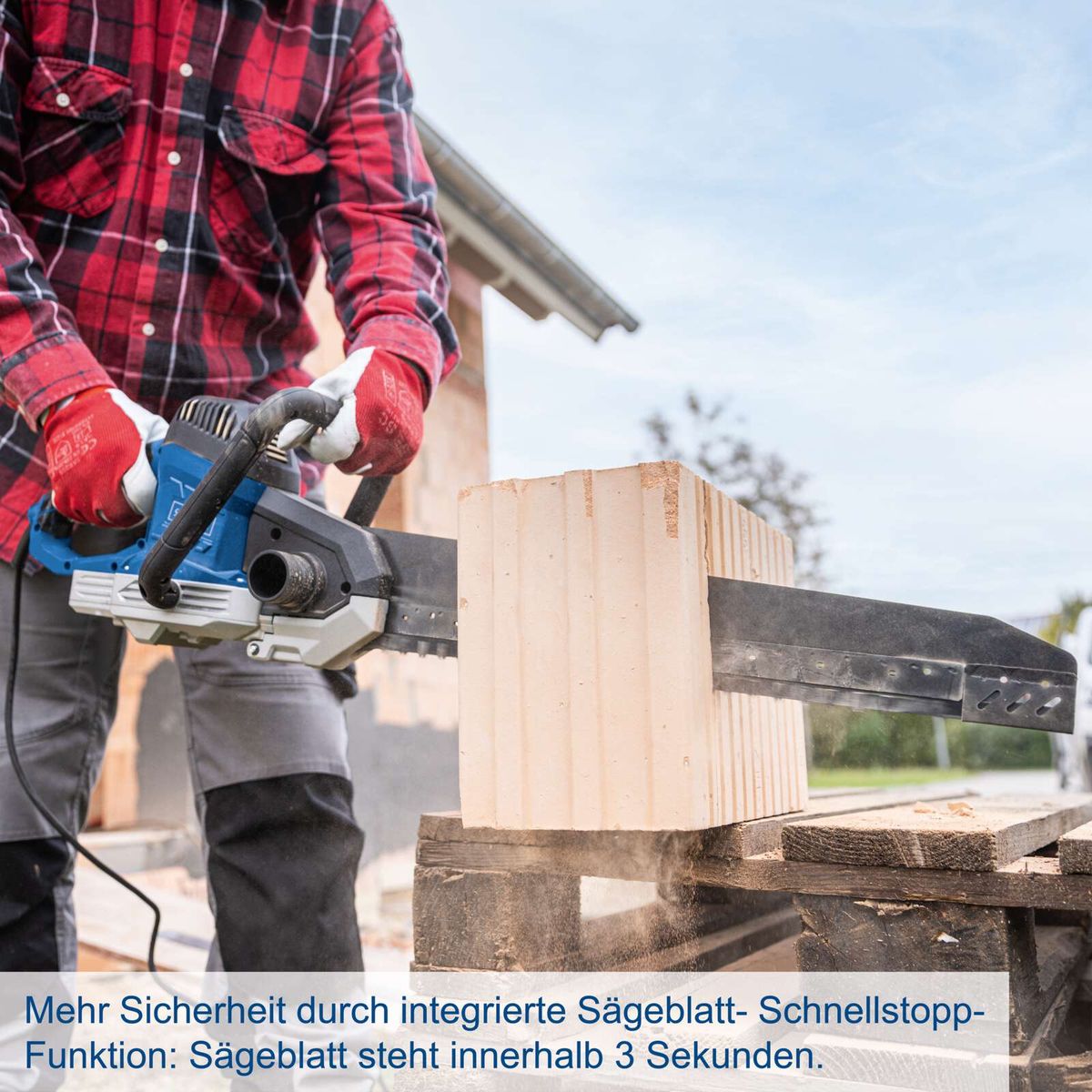Schnellstoppfunktion für Sägeblatt innerhalb von 3 Sekunden bei Elektro-Universalsäge AZE430 Scheppach