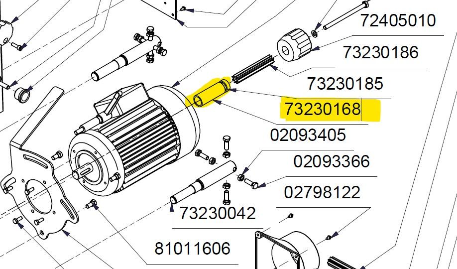 Teilaufnahme einer Führungsbüchse mit verschiedenen Bauteilen und Teilen der Scheppach-Produktlinie, inkl. Teilnummer 73230168