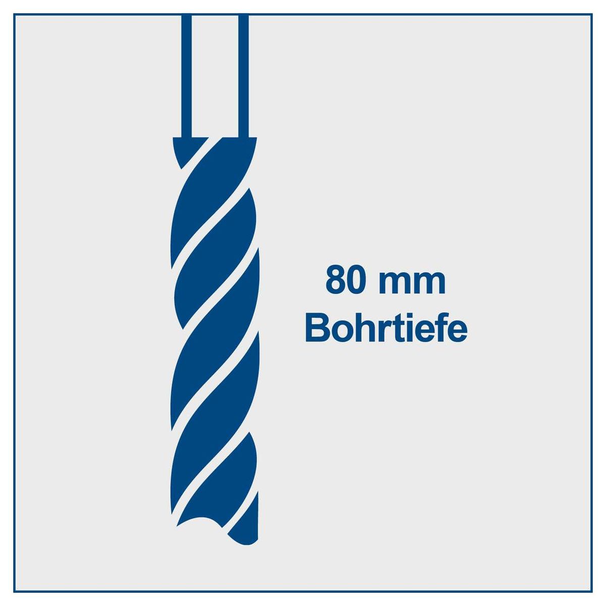 Bohrmaschine DP18Vario mit einer Bohrtiefe von 80 mm. Die Bohrtiefe ist die maximale Tiefe, die mit dem Bohrer erreicht werden kann.