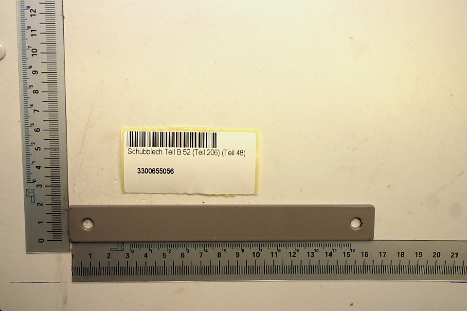 Scheppach-Teilelement (Teil 48) mit Barcode und Nummerierung für Schubblech-Bausteine