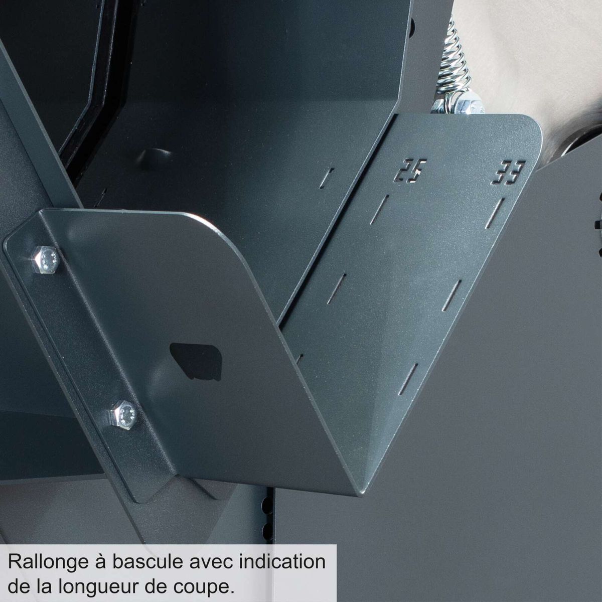 Rallonge mit Kippfunktion und Anzeige der Schnittlänge. Ideal für präzise Arbeiten an längeren Materialien.