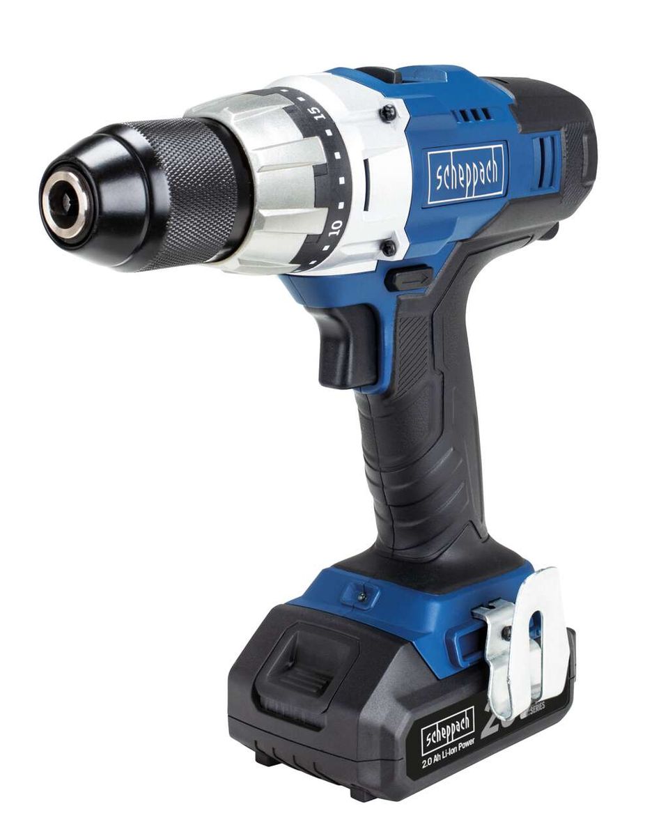 Scheppach CDD45-20ProS Akkuschrauber, von vorne gezeigt.