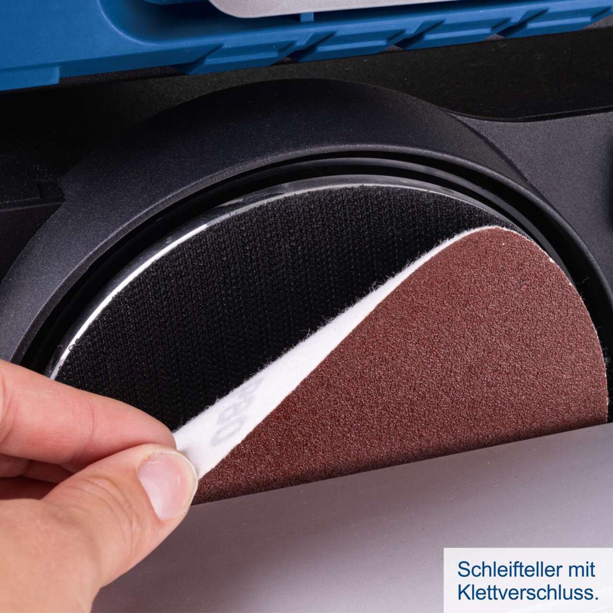 Schleifteller mit Klettverschluss für den Band- und Tellerschleifer BTS900Vario von Scheppach. Der Teller ermöglicht schnelles und einfaches Wechseln des Schleifmittels.