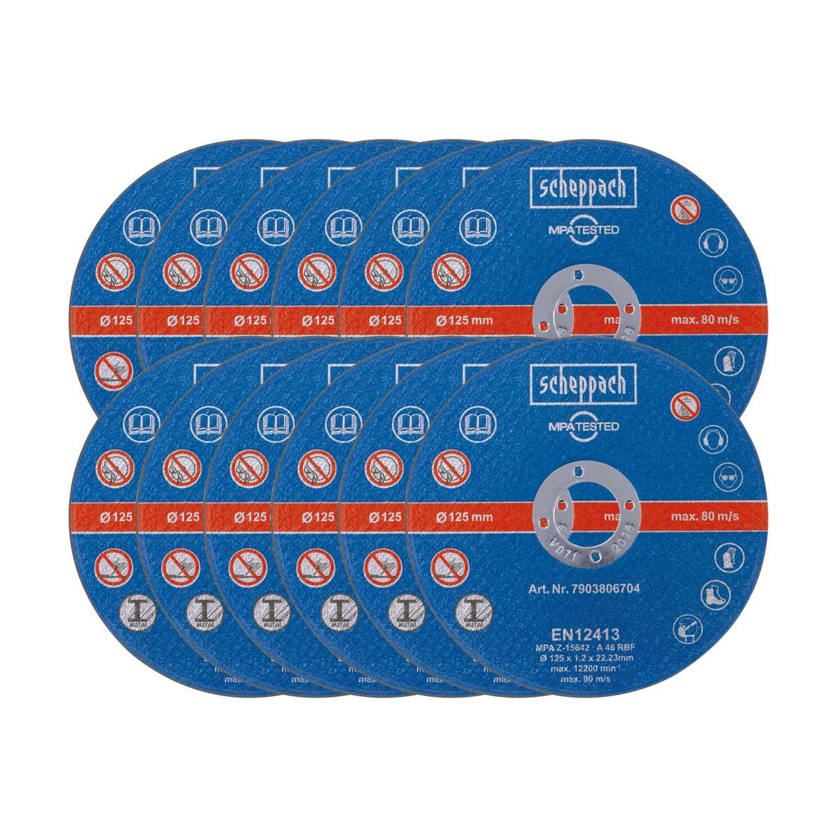Scheppach-Trennscheiben-Set mit 12 Stück, Ø125 mm, für Metallbearbeitung, EN12413-zertifiziert
