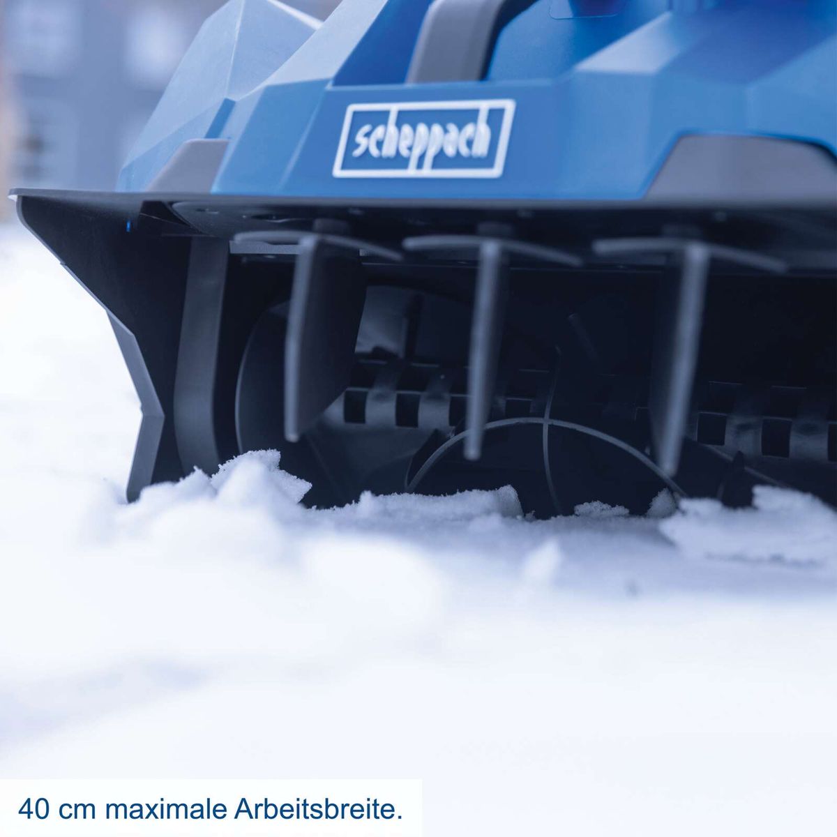 Scheppach Akku Schneefräse mit 40 cm Arbeitsbreite – maximal Arbeitsbreite deutlich markiert