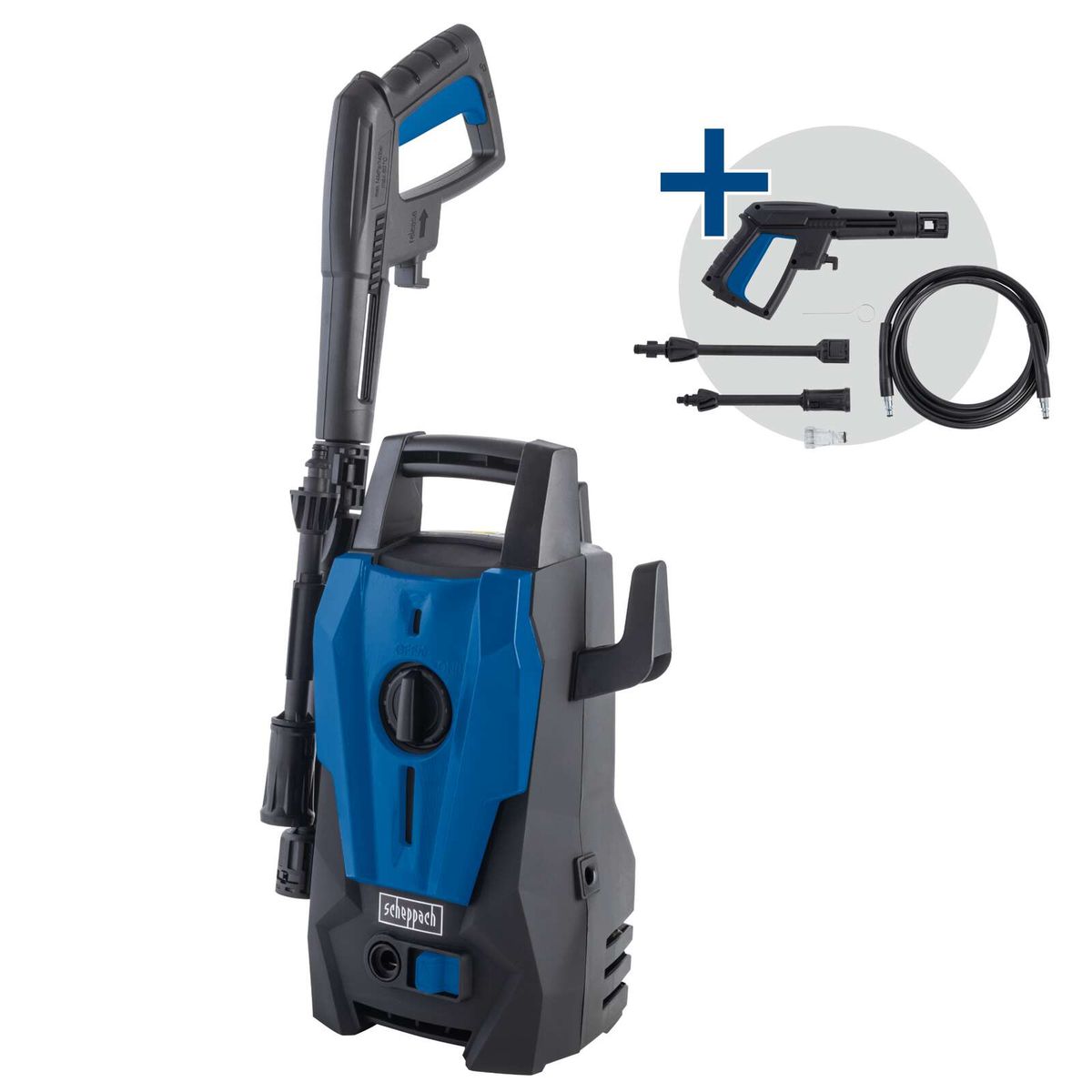 Elektro-Hochdruckreiniger mit Handgelenkslenker, inkl. Zusatzgeräte wie Düsen und Schläuche