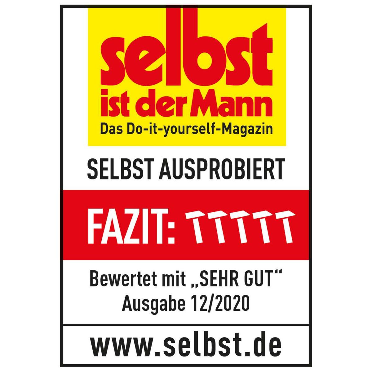 Das Produkt wurde in der Ausgabe 12/2020 des Magazins 'selbst ist der Mann' mit 'SEHR GUT' bewertet. Weitere Informationen finden Sie unter www.selbst.de.