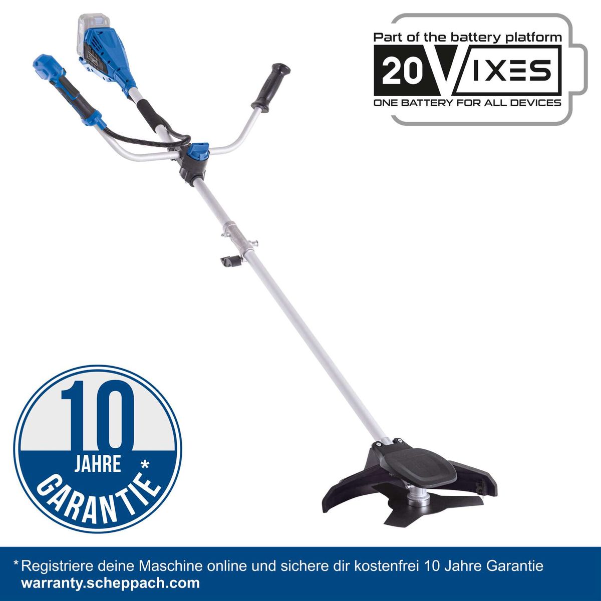 Scheppach Akku-Freischneider mit 10-jähriger Garantie, 20V-Batterieplattform, 20V-Maschine mit 330 mm Schnittbreite und 255 mm Motorsense, inkl. Trageriemen und Spule