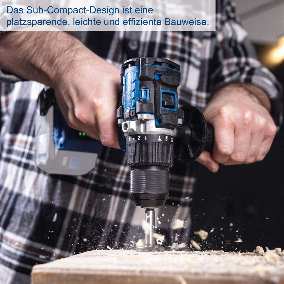 Sub-Compact-Design eines Akku-Schlagbohrschraubers mit Schnellspannbohrfutter für präzise Bohrungen und Schraubarbeiten