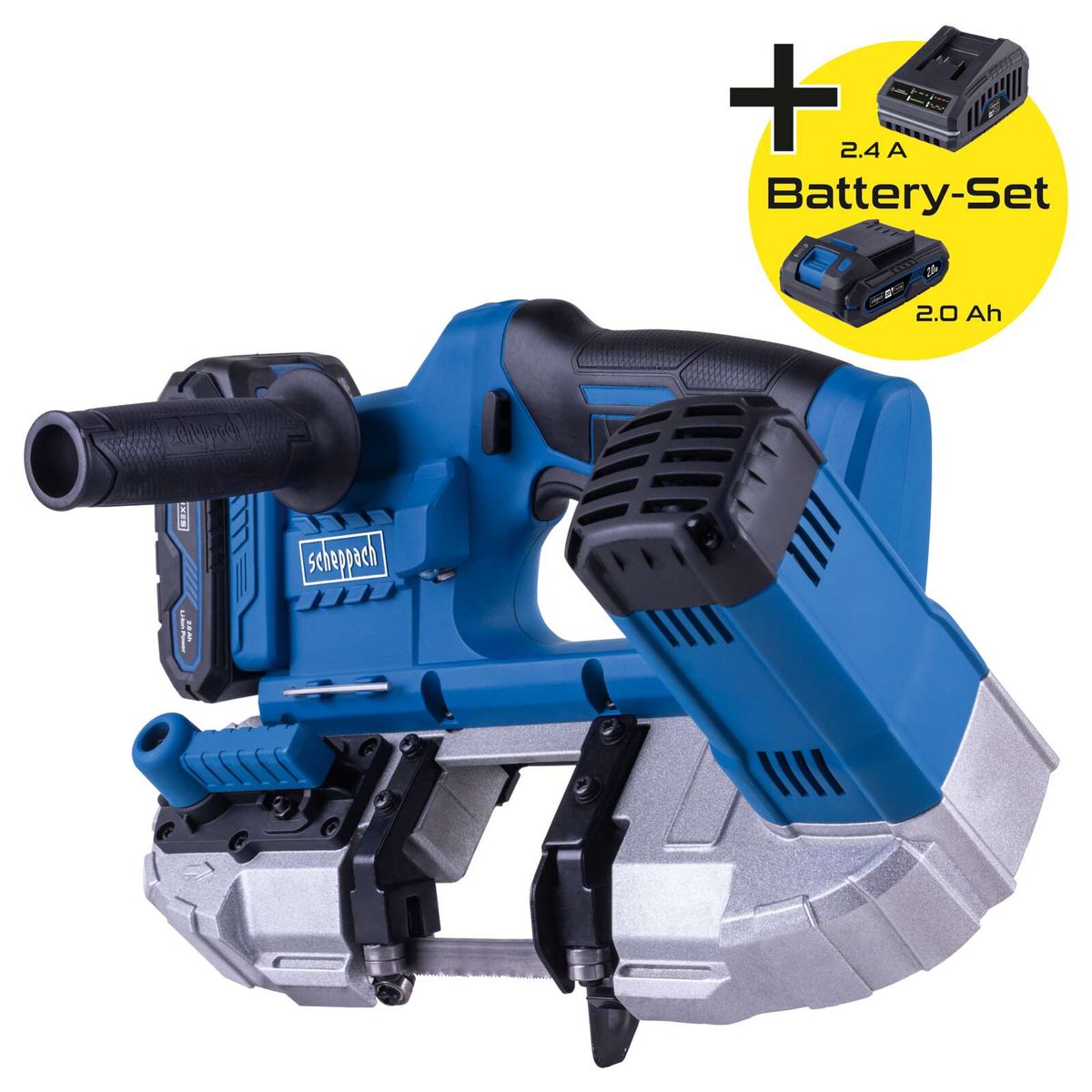 Akku-Metallbandsäge mit 20V, 63,5 cm Schnittdurchmesser, Drehzahlregelung, inkl. 2Ah-Batterie und Ladegerät