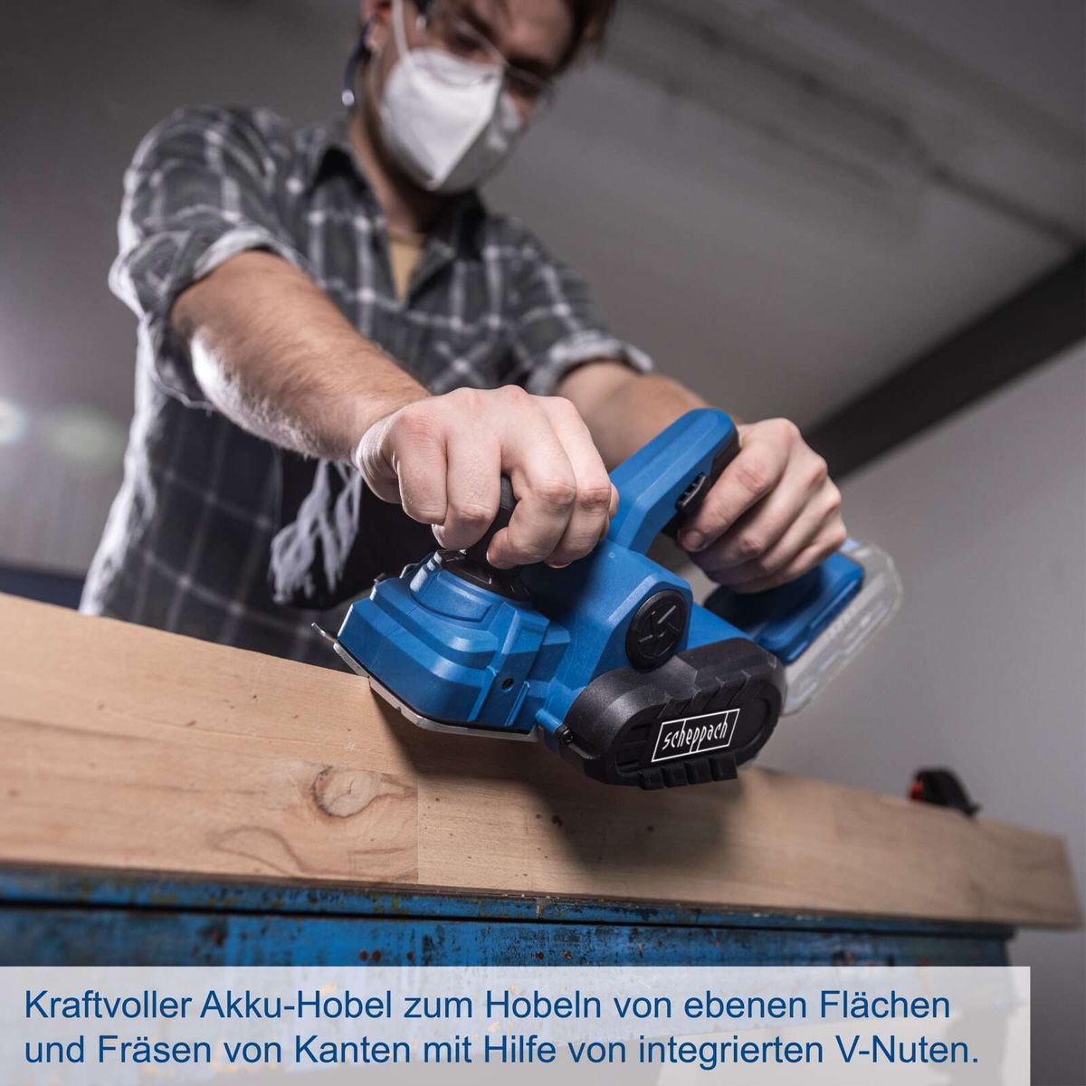 Akku-Hobel mit integrierten V-Nuten für präzises Hobeln und Kantenschneiden