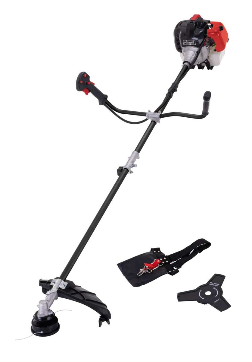 Scheppach-Benzin-Freischneider mit Motor, Halterung und Akku-Ladegerät