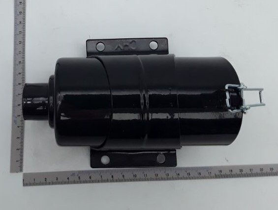 Luftfiltergehäuse von Scheppach, Ansicht von oben. Maßstab zur Größenveranschaulichung vorhanden.
