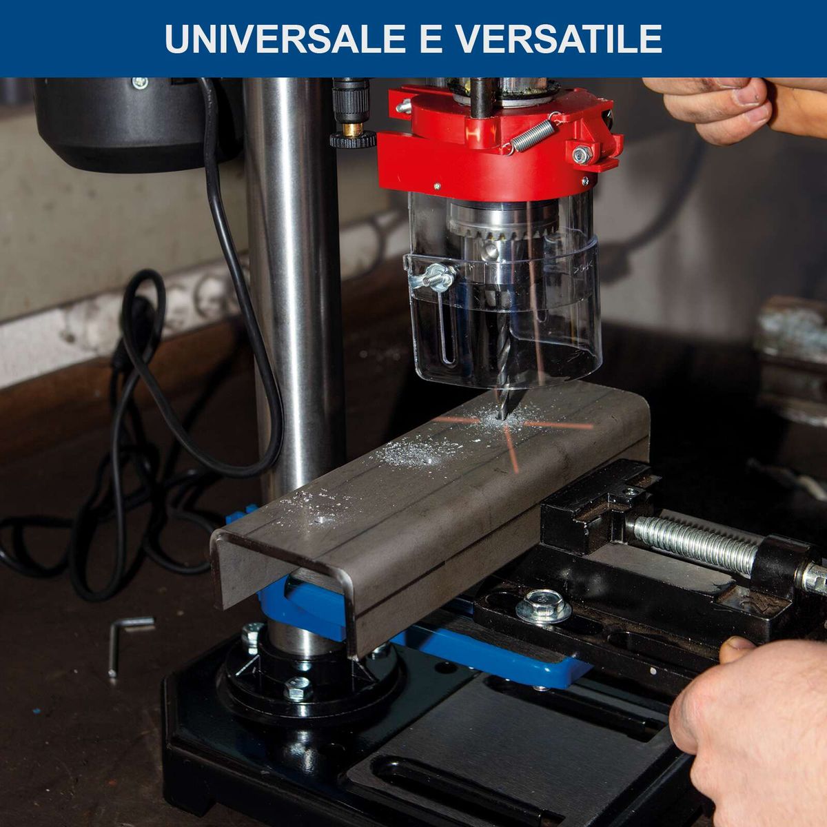 Tischbohrmaschine mit Laserausrichtung und Schraubstockhalterung für präzise Bohrungen