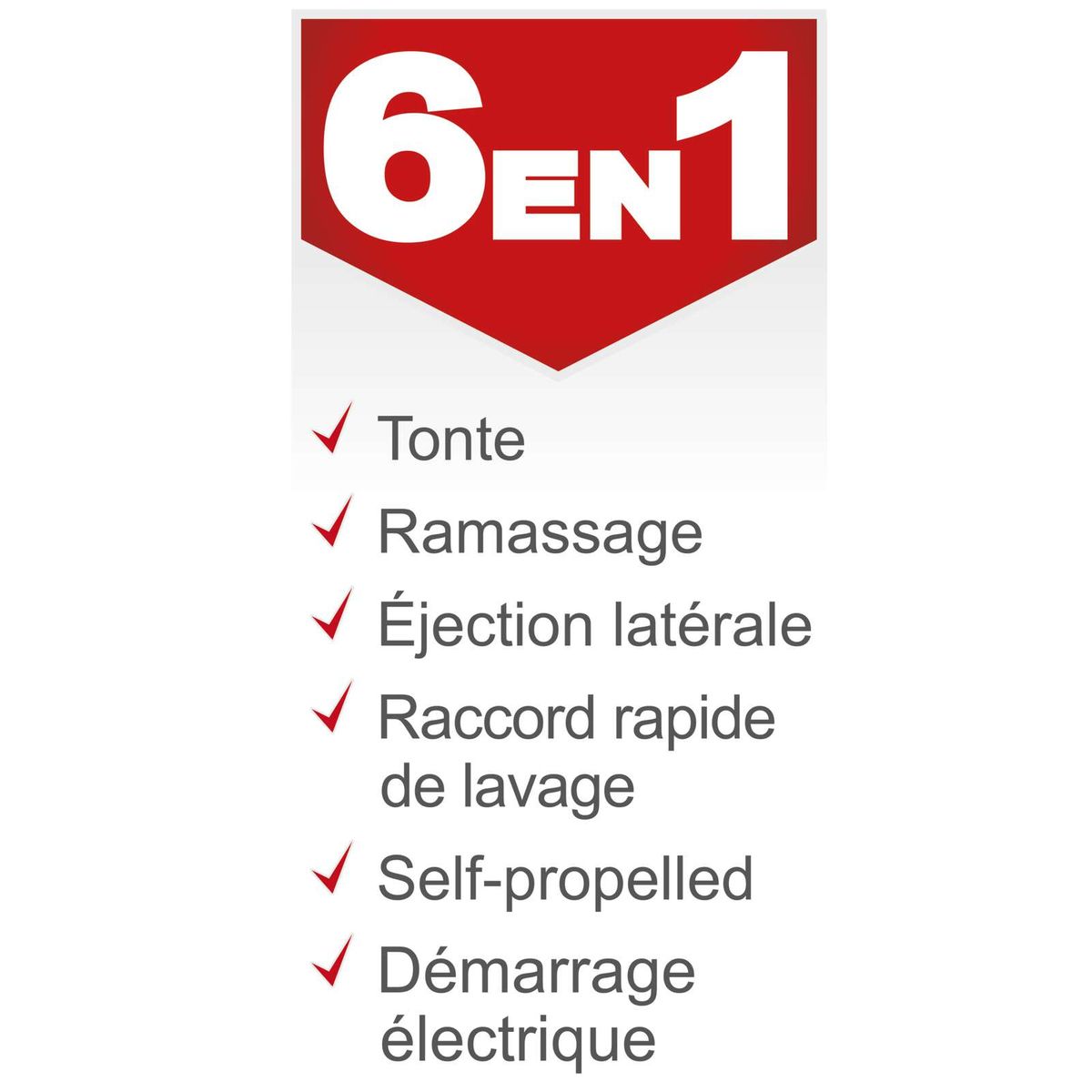 Der Scheppach 6 GEN1 bietet Tonte, Ramassage, seitliche Auswurf, schneller Anschluss zum Waschen, selbstantriebend und elektrischen Start.