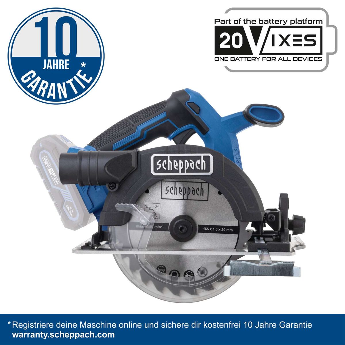 Scheppach-Werkzeug mit 10-jähriger Garantie, inkl. Online-Registrierung für kostenlose Garantie, 20V-Batterieplattform für verschiedene Geräte