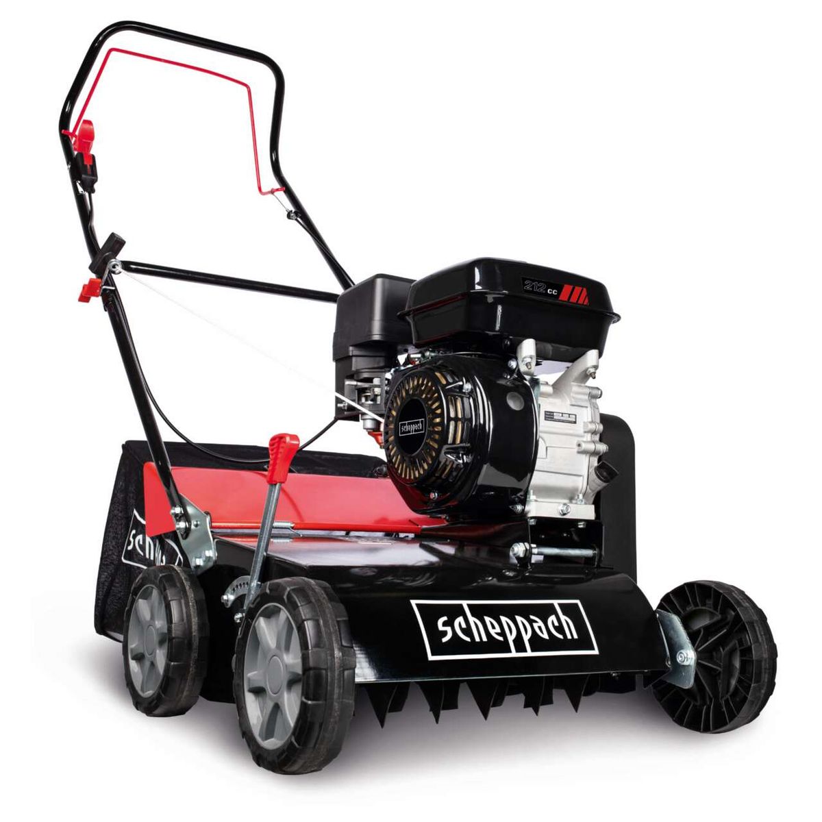 Benzin Vertikutierer SC40P mit 212cc Motor, 40cm Arbeitsbreite, verstellbare Tiefe von -15 bis +5 mm, 45L Fangkorb.