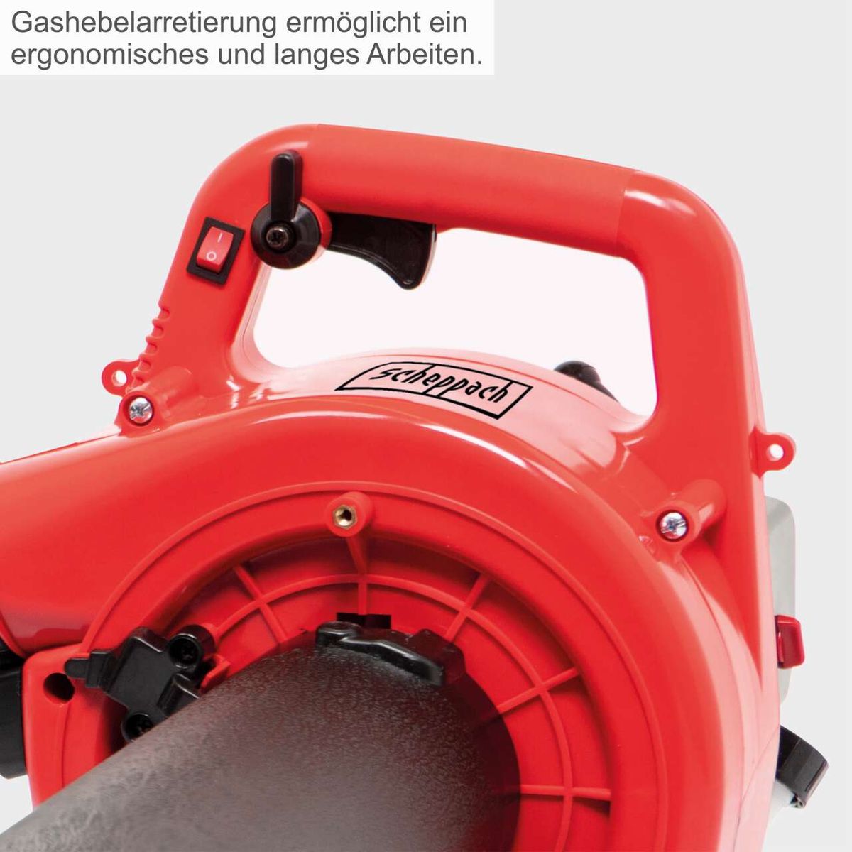 Der Scheppach Laubsauger Laubbläser LBH2600P verfügt über eine Gashebearretierung für ergonomisches und langes Arbeiten.