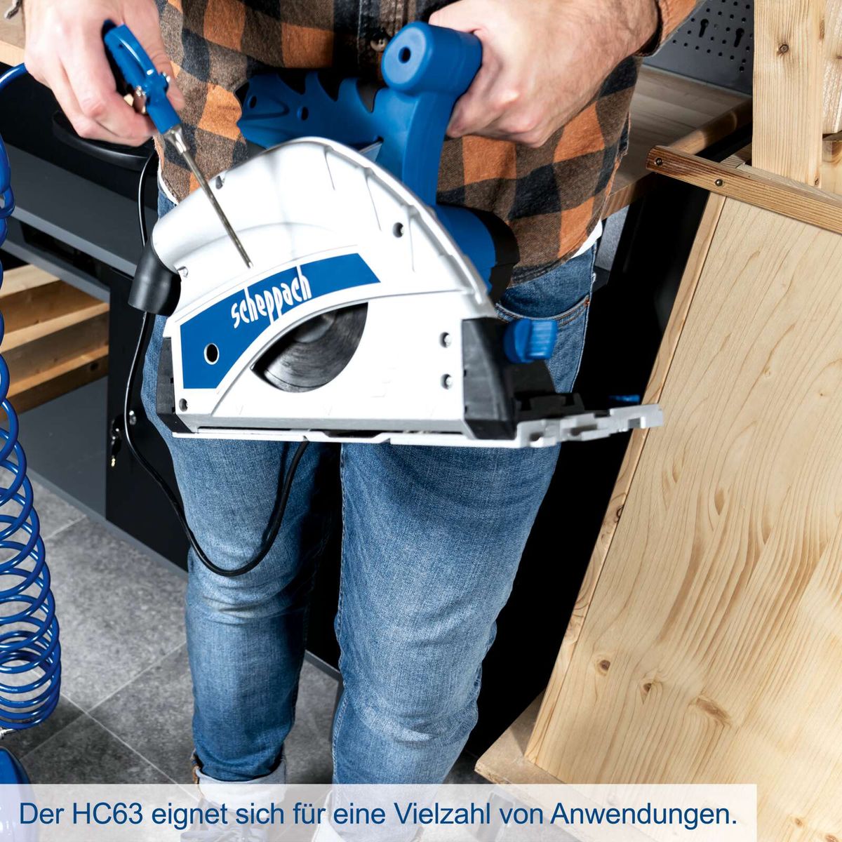 Der HC63 eignet sich für eine Vielzahl von Anwendungen. Er verfügt über eine Ansaugleistung von 173 Litern pro Minute, einen 50-Liter-Kessel und eine Leistung von 1500 Watt. Der Kompressor ist ölgeschmiert und erreicht einen Druck von 10 bar.