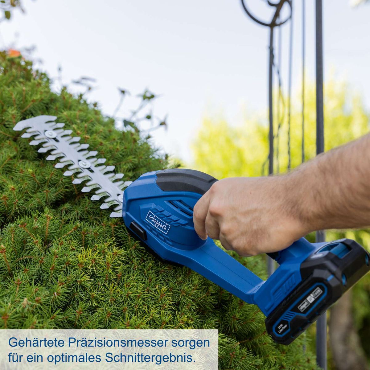 Hochwertige Präzisionsmesser für präzises Schneergebnis auf Scheppach-Gras- und Strauchschere
