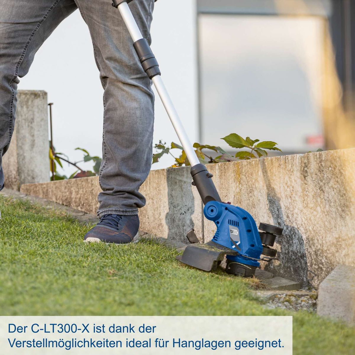 Akku-Rasentrimmer mit Höhenverstellmöglichkeit für präzise Hängearbeiten