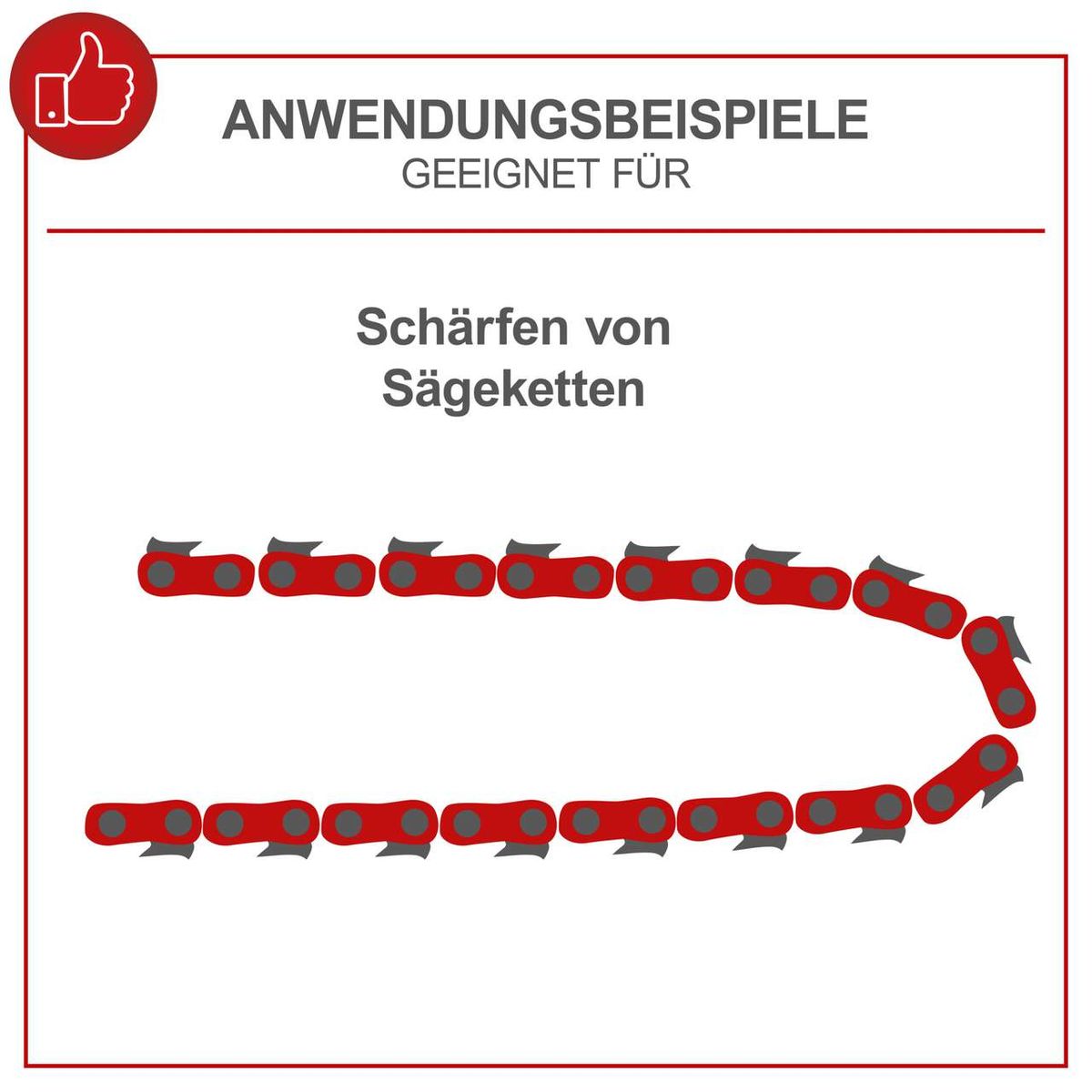 Illustration zur Schärfung von Sägeketten mit Anweisungen für die Anwendung