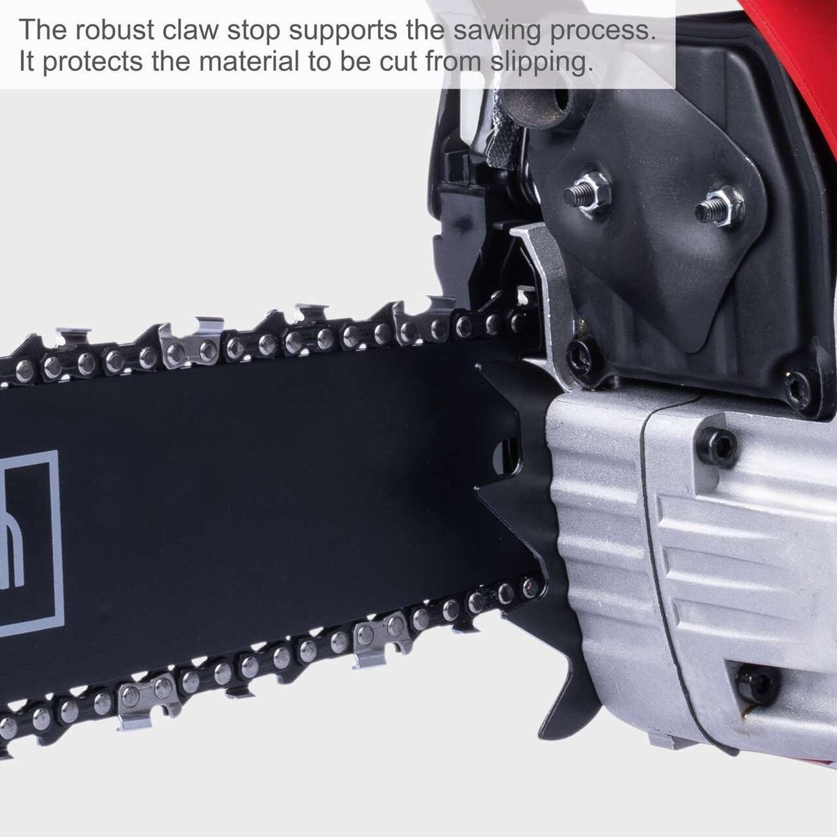 Robust claw stop supporting the sawing process, prevents material from slipping
