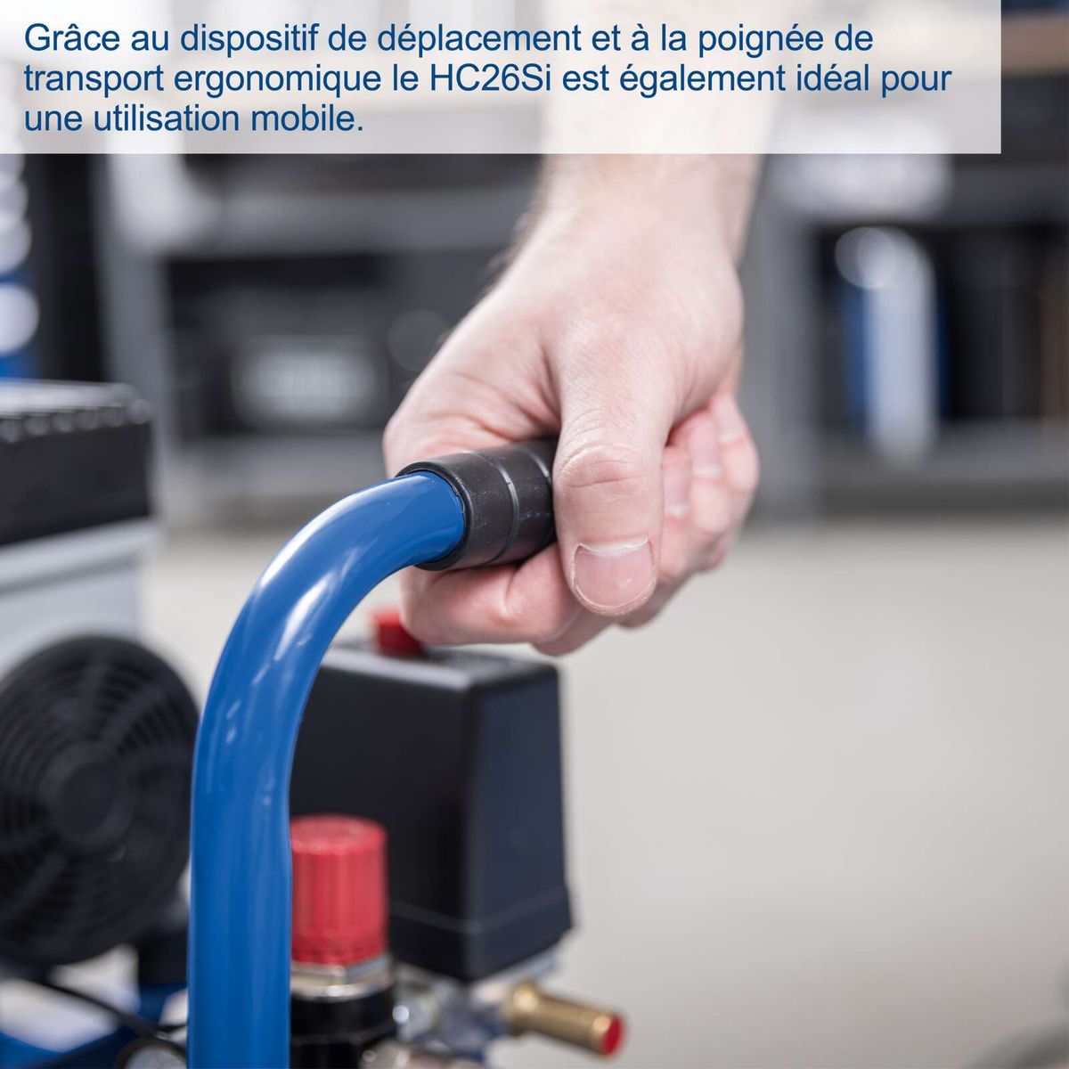 Ergonomisches Handgriffsystem für mobilen Transport des Kompressors HC26Si