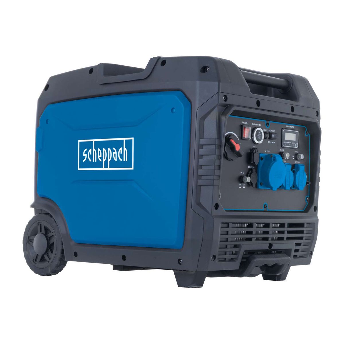 Scheppach Inverter-Benzin-Stromerzeuger SG7000i mit Fahrvorrichtung und Fahrradlenker