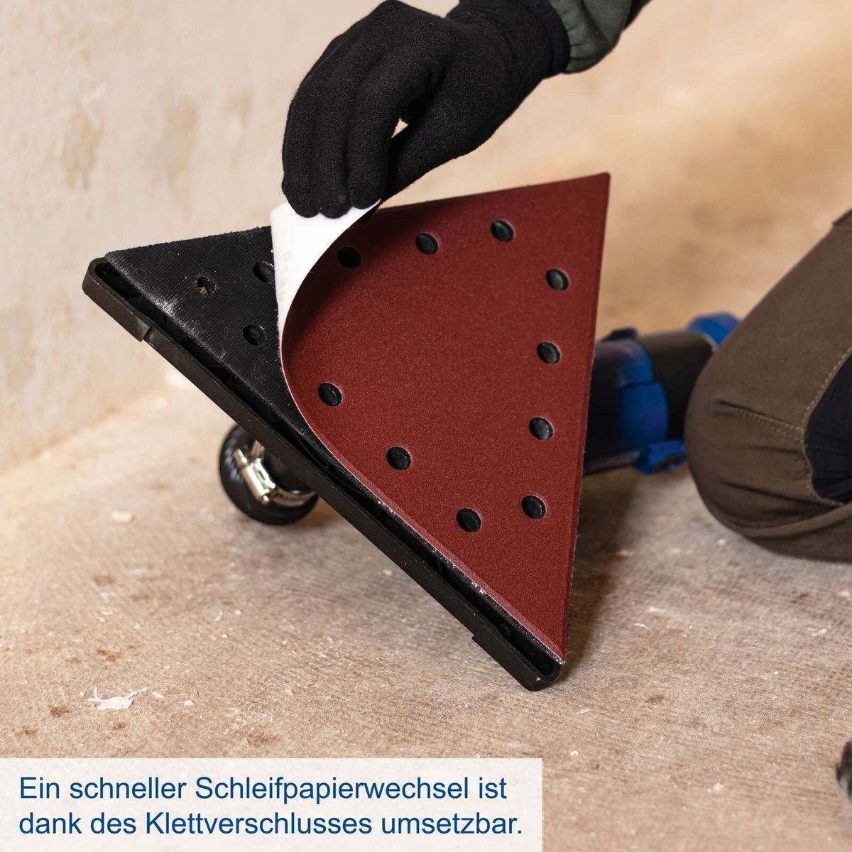 Schneller Wechsel von Schleifpapier dank Klettverschluss auf Schleifkopf