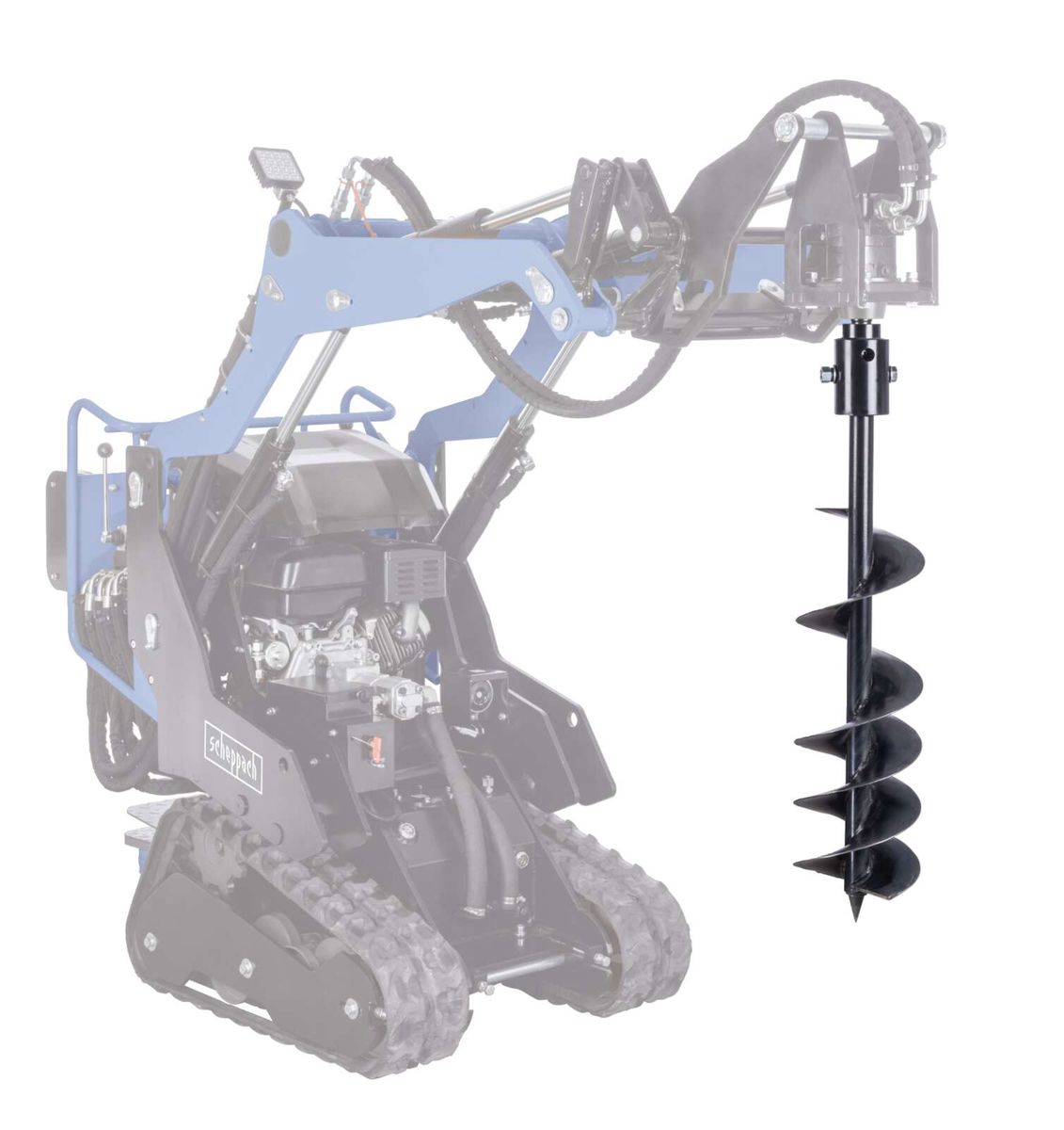 Scheppach-Bohrgerät mit schwarzem Bohrer, robuste Konstruktion für präzises Bohren.