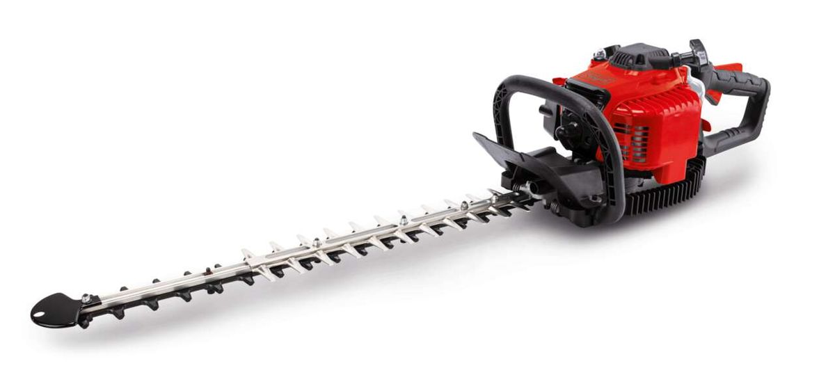 Benzin Heckenschere PHT600 Scheppach, seitliche Ansicht, 56 cm Schnittlänge, 2,7 cm Schnittstärke, Easy Start.