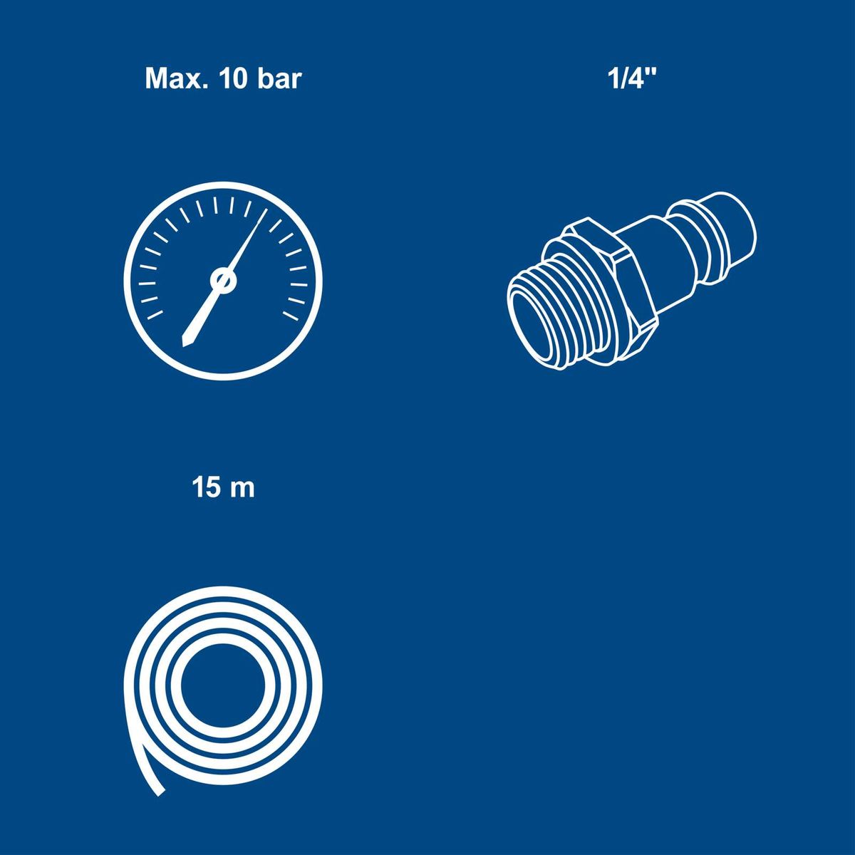 Druckschlauch mit 15 Meter Länge, 1/4 Zoll Durchmesser, maximal 10 bar Druck – Schlüsselmerkmale für den Kompressorhose