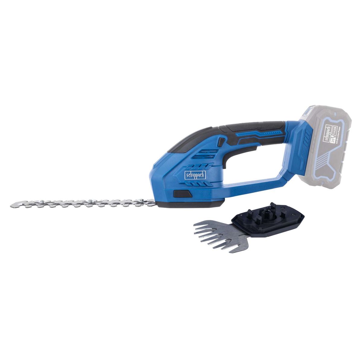 Scheppach Akku-Gras- und Strauchschere mit Akku, Beutel und Ersatzblatt